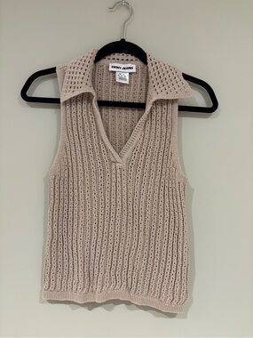 DKNY Jeans Beige Open V Knit Polo Tank